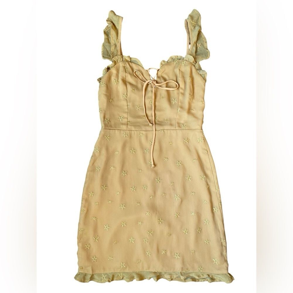 4SI3NNA Star Embroidered Mini Dress M Ruffle Strap Fairycore Y2K - Picture 2 of 10
